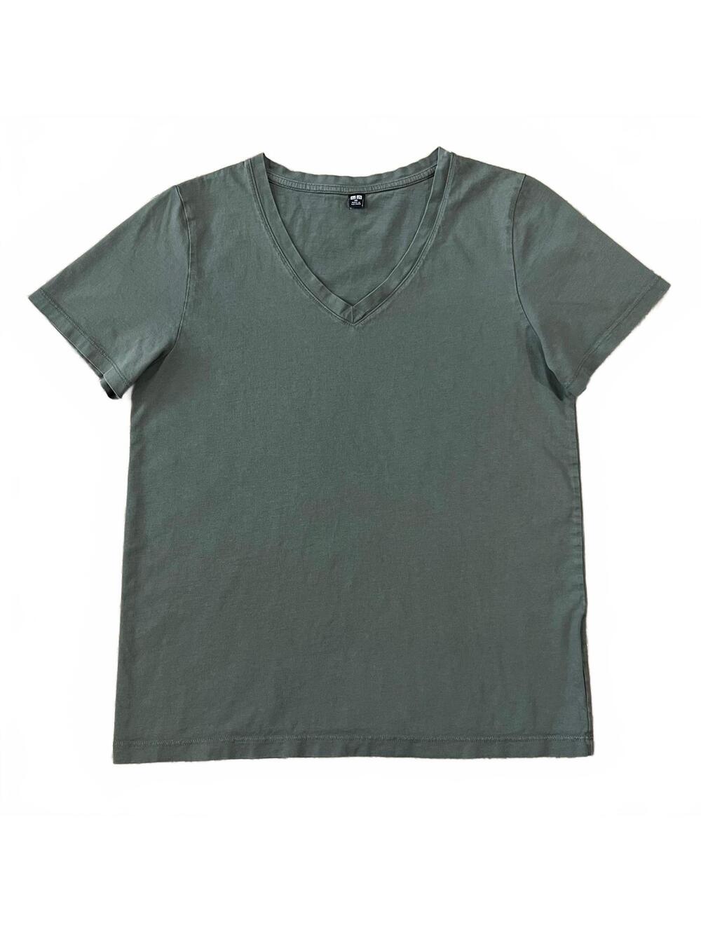 Uniqlo Women's Supima Cotton V Neck Short Sleeve T Shirt Green Size XS